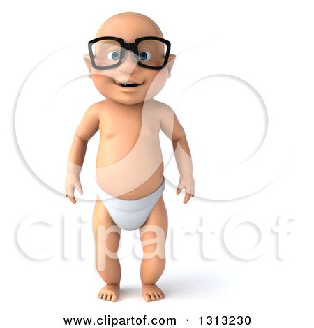 Clipart of a 3d White Baby Boy Wearing Glasses and Standing - Royalty Free Illustration by Julos