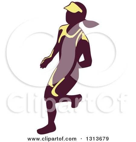 Clipart of a Retro Female Marathon Runner in Yellow and Purple - Royalty Free Vector Illustration by patrimonio
