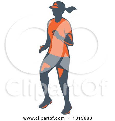 Clipart of a Retro Female Marathon Runner in Gray and Orange - Royalty Free Vector Illustration by patrimonio