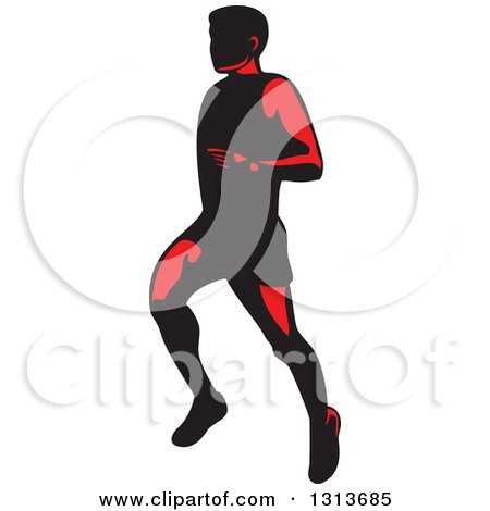 Clipart of a Retro Male Marathon Runner in Red and Black - Royalty Free Vector Illustration by patrimonio