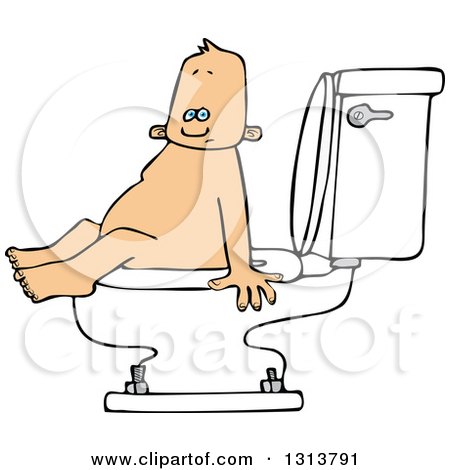Clipart of a Cartoon White Baby Boy Sitting on a Toilet - Royalty Free Vector Illustration by djart
