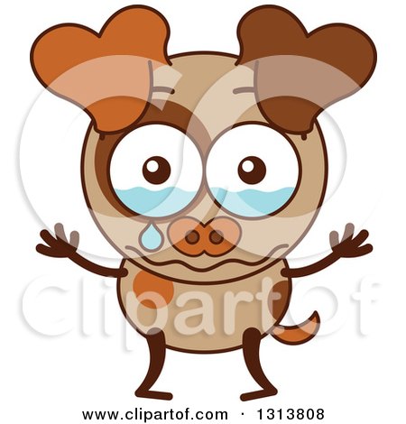 Clipart of a Cartoon Brown Dog Character Crying - Royalty Free Vector Illustration by Zooco