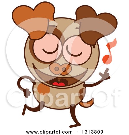 Clipart of a Cartoon Brown Dog Character Dancing to Music - Royalty Free Vector Illustration by Zooco