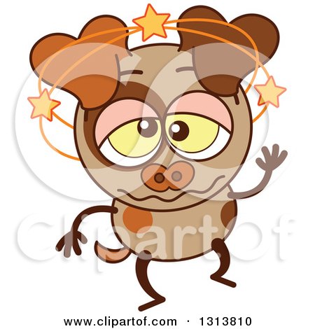 Clipart of a Cartoon Dizzy Brown Dog Character - Royalty Free Vector Illustration by Zooco
