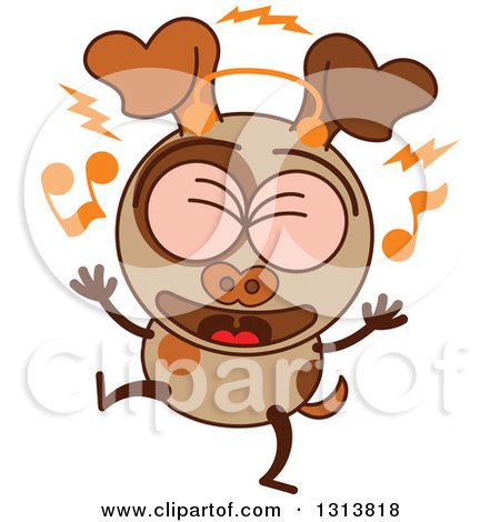 Clipart of a Cartoon Brown Dog Character Wearing Headphones and Dancing to Music - Royalty Free Vector Illustration by Zooco