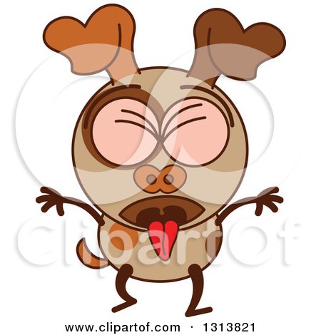 Clipart of a Cartoon Sick Vomiting Brown Dog Character - Royalty Free Vector Illustration by Zooco