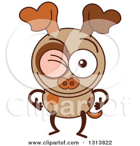 Clipart of a Cartoon Brown Dog Character Winking - Royalty Free Vector Illustration by Zooco