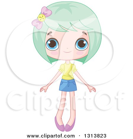 Clipart of a Blue Eyed Green Haired Caucasian Girl in a Skirt - Royalty Free Vector Illustration by Pushkin