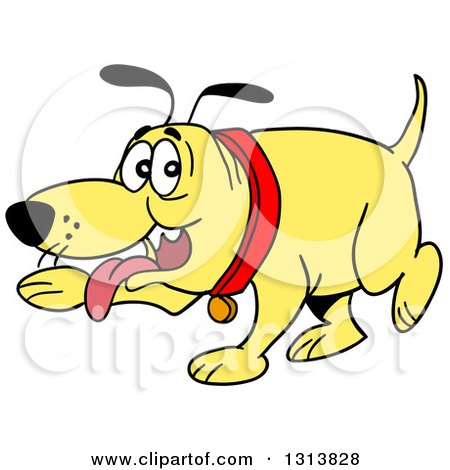 Clipart of a Cartoon Yellow Dog Panting and Pointing with a Paw - Royalty Free Vector Illustration by LaffToon