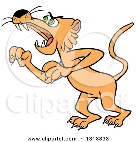Clipart of a Cartoon Roaring and Rearing Mountain Lion - Royalty Free Vector Illustration by LaffToon