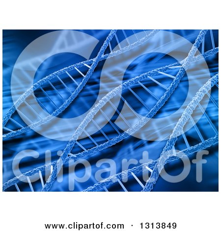 Clipart of a 3d Background of Blue DNA Strands Twisting - Royalty Free Illustration by KJ Pargeter