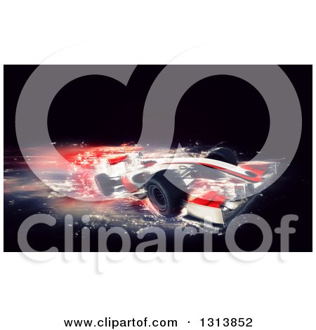 Clipart of a 3d F1 Red Race Car with Speed Blur Effect on Black - Royalty Free Illustration by KJ Pargeter