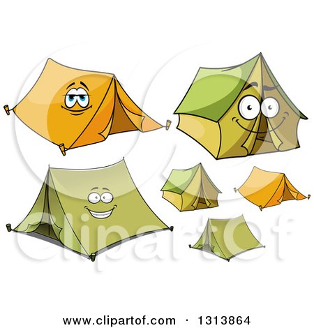 Clipart of Cartoon Orange and Green Tents - Royalty Free Vector Illustration by Vector Tradition SM