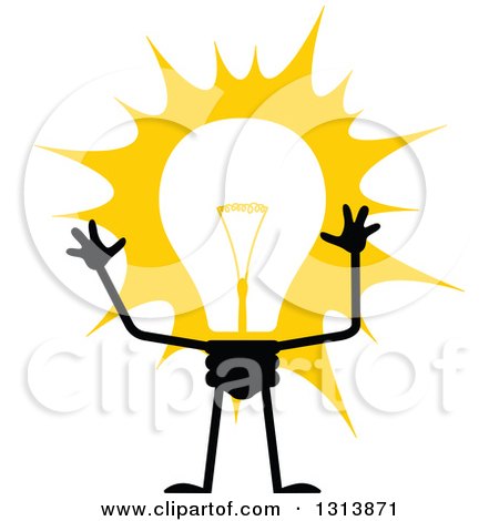 Clipart of a Shining Yellow Light Bulb Character with Arms - Royalty Free Vector Illustration by Vector Tradition SM