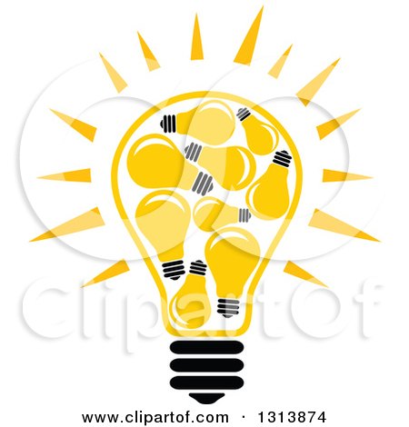 Clipart of a Shining Yellow Light Bulb with Other Bulbs Inside of It - Royalty Free Vector Illustration by Vector Tradition SM