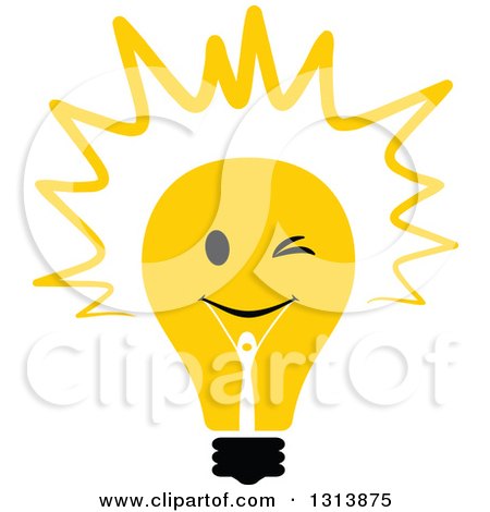 Clipart of a Shining Yellow Light Bulb Character Winking - Royalty Free Vector Illustration by Vector Tradition SM