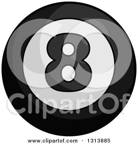 Clipart of a Cartoon Grayscale Shiny Billiard Eightball - Royalty Free Vector Illustration by Vector Tradition SM