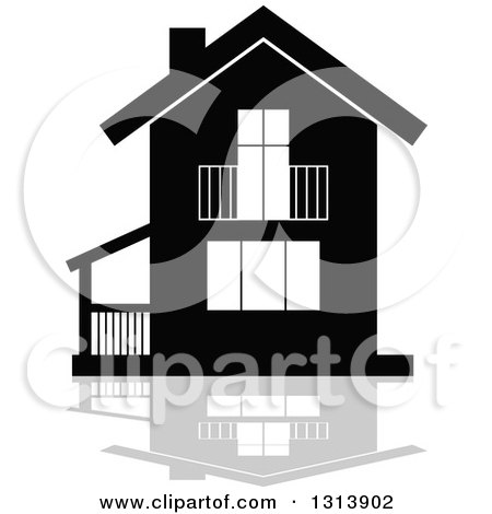 Clipart of a Black Residential Home and Gray Reflection - Royalty Free Vector Illustration by Vector Tradition SM