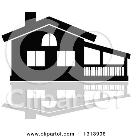 Clipart of a Black Residential Home and Gray Reflection 13 - Royalty Free Vector Illustration by Vector Tradition SM