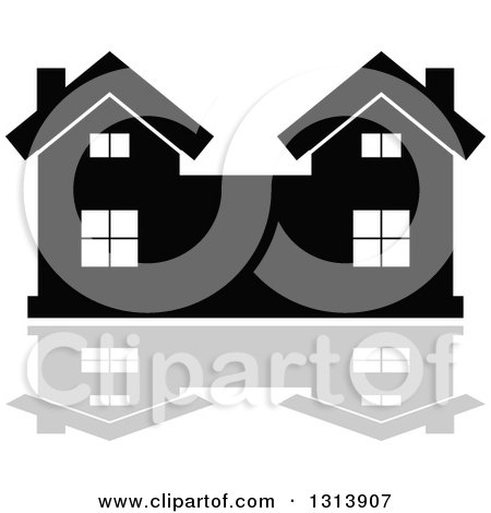 Clipart of a Black Residential Home and Gray Reflection 14 - Royalty Free Vector Illustration by Vector Tradition SM