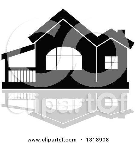Clipart of a Black Residential Home and Gray Reflection 15 - Royalty Free Vector Illustration by Vector Tradition SM