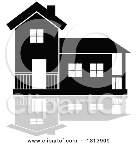 Clipart of a Black Residential Home and Gray Reflection 16 - Royalty Free Vector Illustration by Vector Tradition SM
