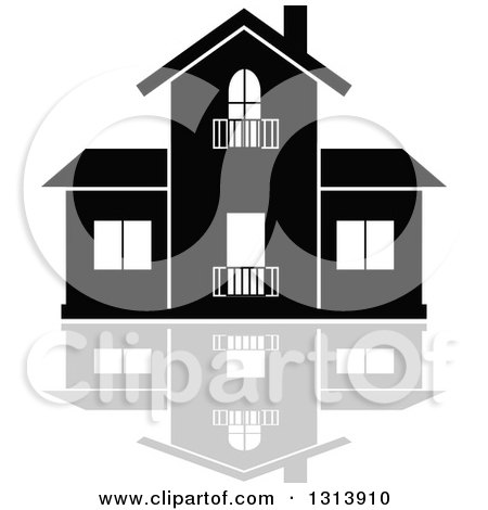 Clipart of a Black Residential Home and Gray Reflection 17 - Royalty Free Vector Illustration by Vector Tradition SM
