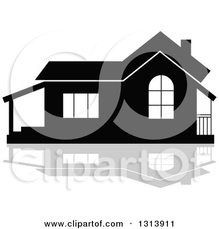 Clipart of a Black Residential Home and Gray Reflection 18 - Royalty Free Vector Illustration by Vector Tradition SM