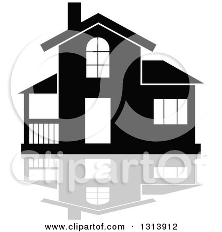 Clipart of a Black Residential Home and Gray Reflection 2 - Royalty Free Vector Illustration by Vector Tradition SM