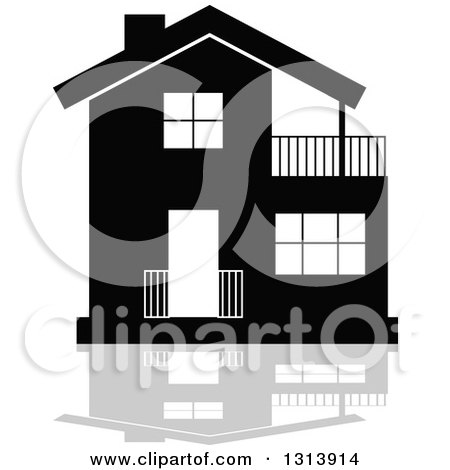 Clipart of a Black Residential Home and Gray Reflection 4 - Royalty Free Vector Illustration by Vector Tradition SM