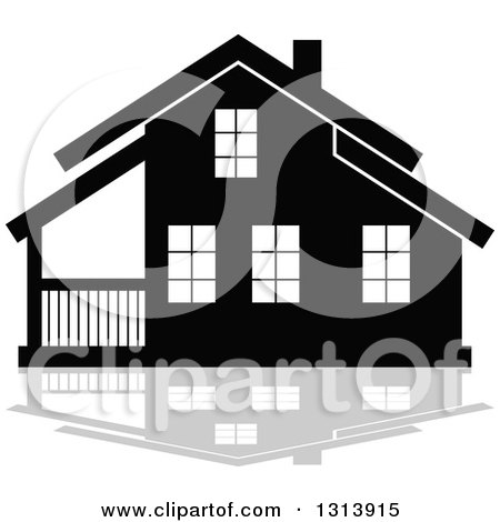 Clipart of a Black Residential Home and Gray Reflection 5 - Royalty Free Vector Illustration by Vector Tradition SM