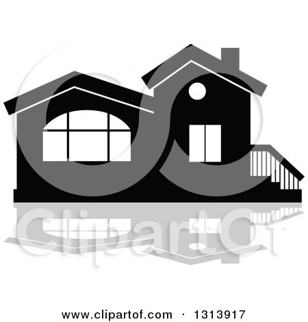 Clipart of a Black Residential Home and Gray Reflection 7 - Royalty Free Vector Illustration by Vector Tradition SM