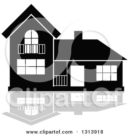 Clipart of a Black Residential Home and Gray Reflection 8 - Royalty Free Vector Illustration by Vector Tradition SM