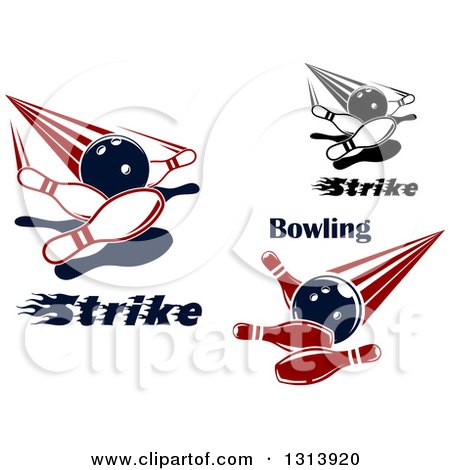 Clipart of Bowling Balls Knocking down Pins with Text - Royalty Free Vector Illustration by Vector Tradition SM