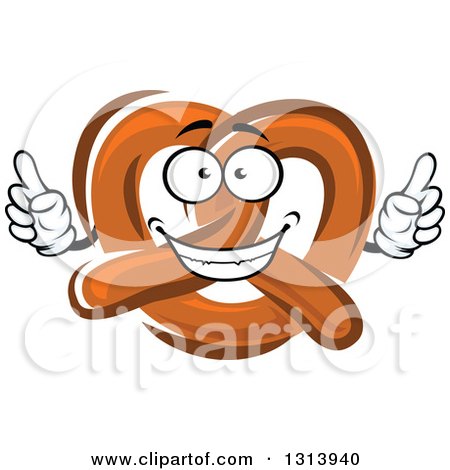 Clipart of a Cartoon Soft Pretzel Character Holding up Two Fingers - Royalty Free Vector Illustration by Vector Tradition SM