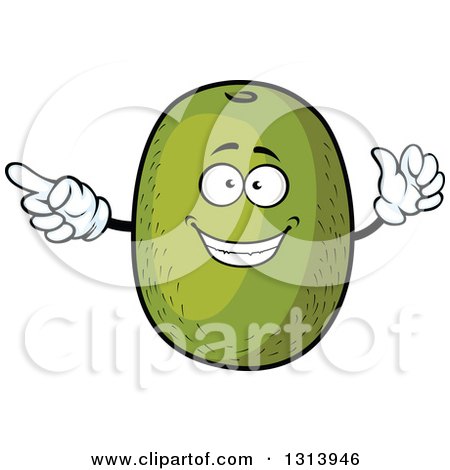 Clipart of a Cartoon Green Kiwi Fruit Character Pointing and Giving a Thumb up - Royalty Free Vector Illustration by Vector Tradition SM