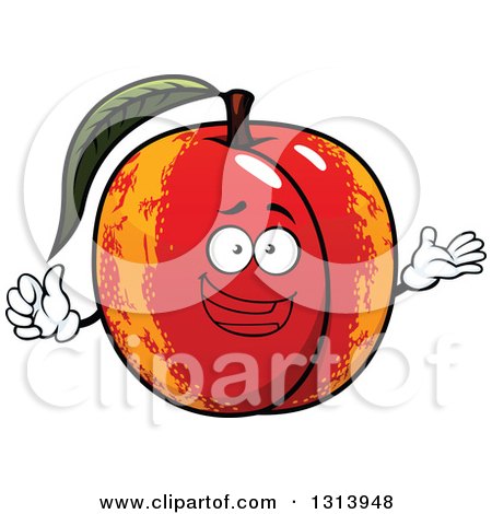 Clipart of a Cartoon Nectarine Character Giving a Thumb up and Presenting - Royalty Free Vector Illustration by Vector Tradition SM
