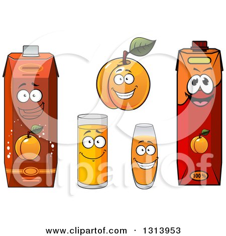 Clipart of a Cartoon Apricot Character and Juices - Royalty Free Vector Illustration by Vector Tradition SM
