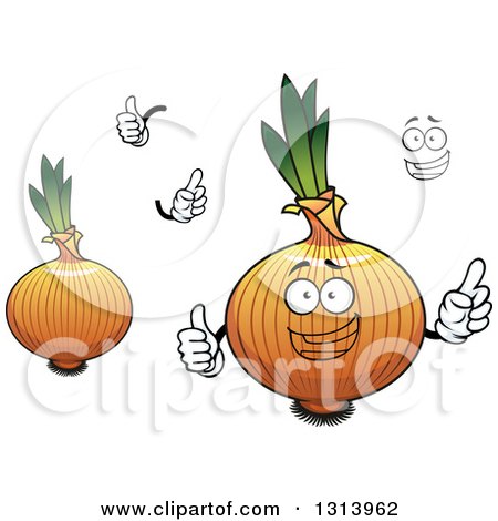 Clipart of a Cartoon Face, Hands and Yellow Onions - Royalty Free Vector Illustration by Vector Tradition SM