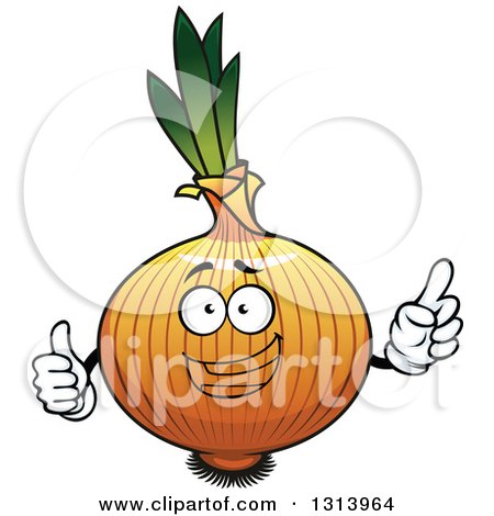 Clipart of a Cartoon Yellow Onion Character Giving a Thumb up and Holding up a Finger - Royalty Free Vector Illustration by Vector Tradition SM