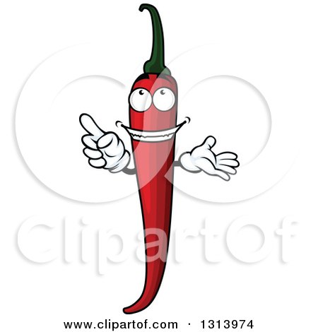 Clipart of a Cartoon Red Chili Pepper Character Pointing and Presenting - Royalty Free Vector Illustration by Vector Tradition SM