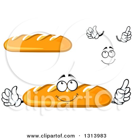 Clipart of a Cartoon Face, Hands and Baguette French Bread - Royalty Free Vector Illustration by Vector Tradition SM