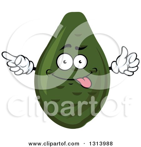 Clipart of a Cartoon Goofy Avocado Character Giving a Thumb up and Pointing - Royalty Free Vector Illustration by Vector Tradition SM