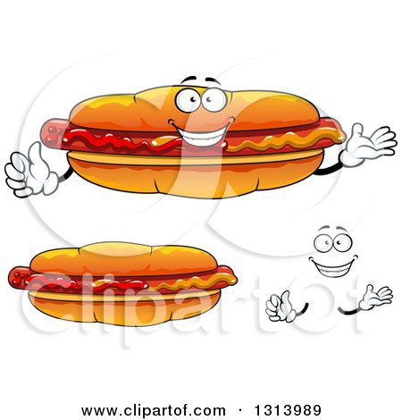 Clipart of a Cartoon Happy Face, Hands and Hot Dogs - Royalty Free Vector Illustration by Vector Tradition SM