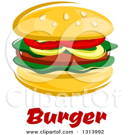 Clipart of a Cartoon Hamburger with Veggies over Red Text - Royalty Free Vector Illustration by Vector Tradition SM