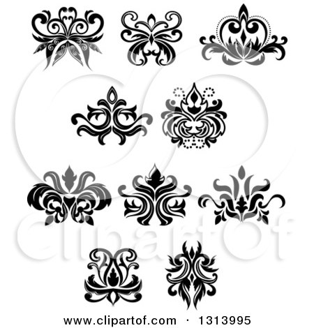 Clipart of Black and White Vintage Floral Design Elements 12 - Royalty Free Vector Illustration by Vector Tradition SM