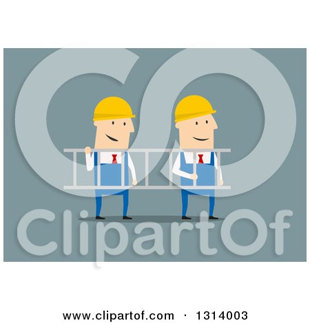 Clipart of Flat Design White Businessmen Contractors Carrying a Ladder - Royalty Free Vector Illustration by Vector Tradition SM