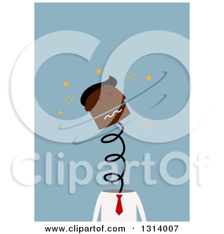 Clipart of a Flat Design Stressed Black Business Man's Head Popping up on a Spring, on Blue - Royalty Free Vector Illustration by Vector Tradition SM