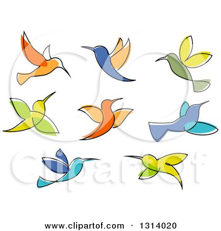 Clipart of Colorful Sketched Hummingbirds - Royalty Free Vector Illustration by Vector Tradition SM