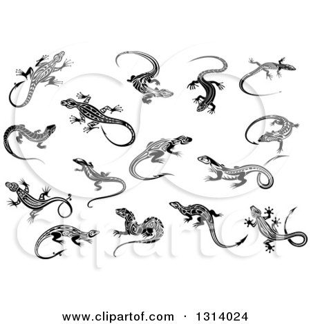 Clipart of Black and White Tribal Lizards 6 - Royalty Free Vector Illustration by Vector Tradition SM